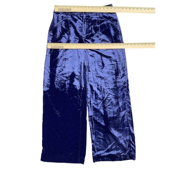 Anthropologie Wide Leg Velvet Trousers Pants Size 6 Tall Blue - Picture 3 of 9
